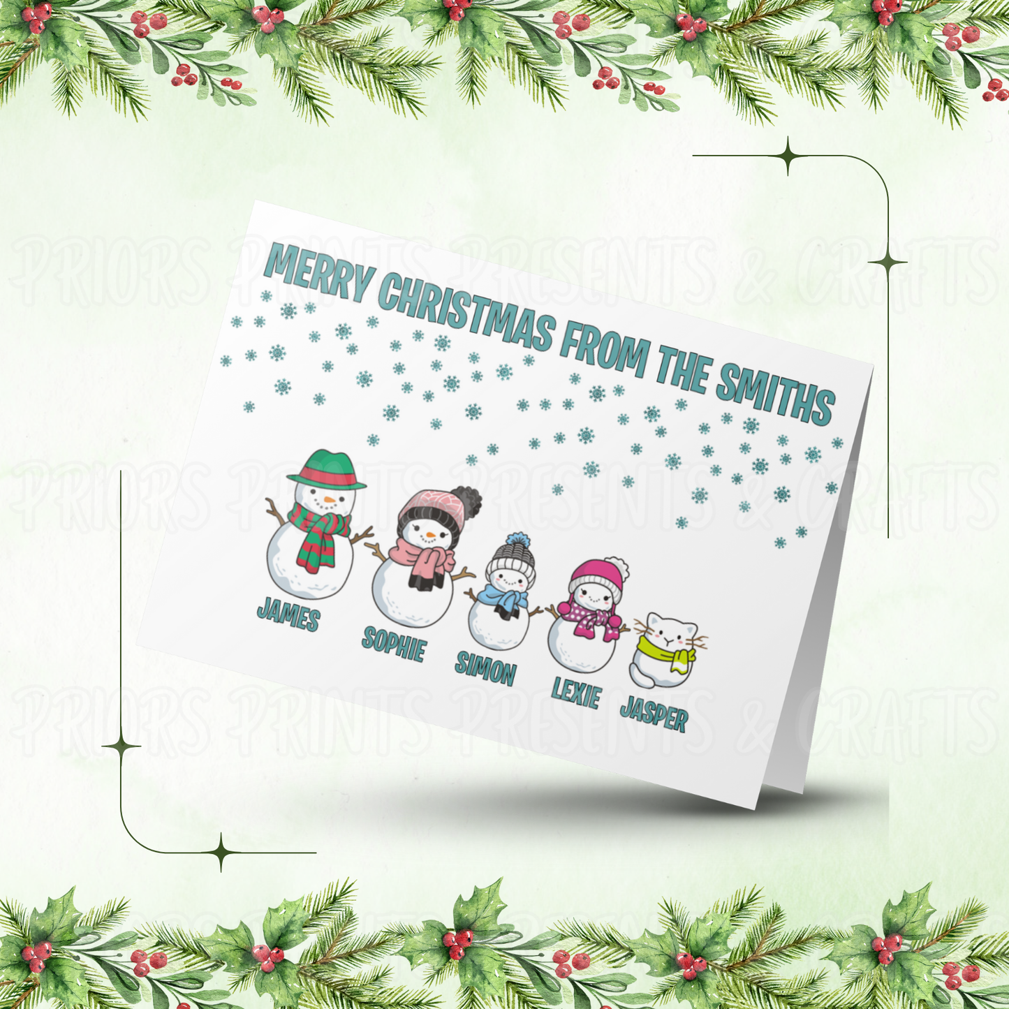 Personalised Snowman Family Christmas Card