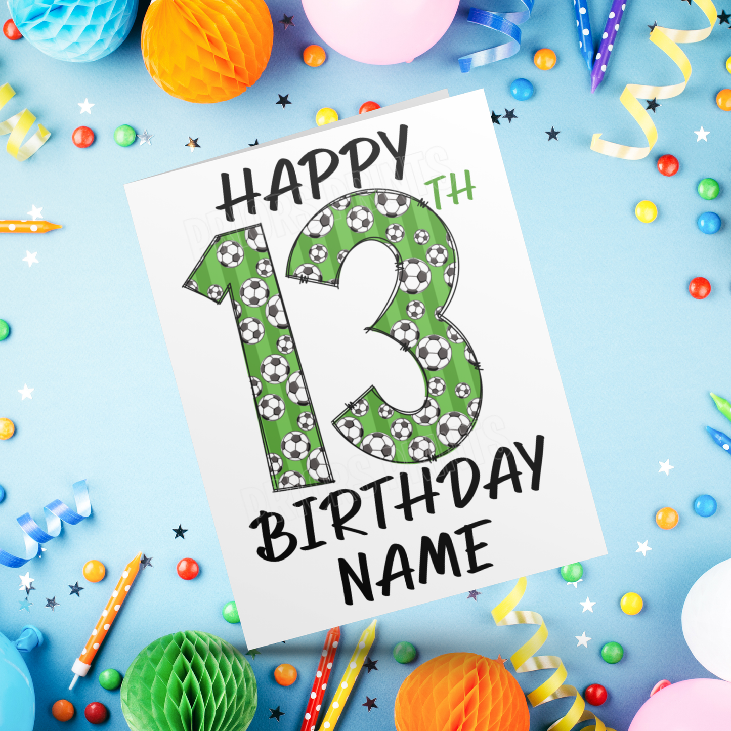 Personalised Green Football Birthday Card with age 1-20