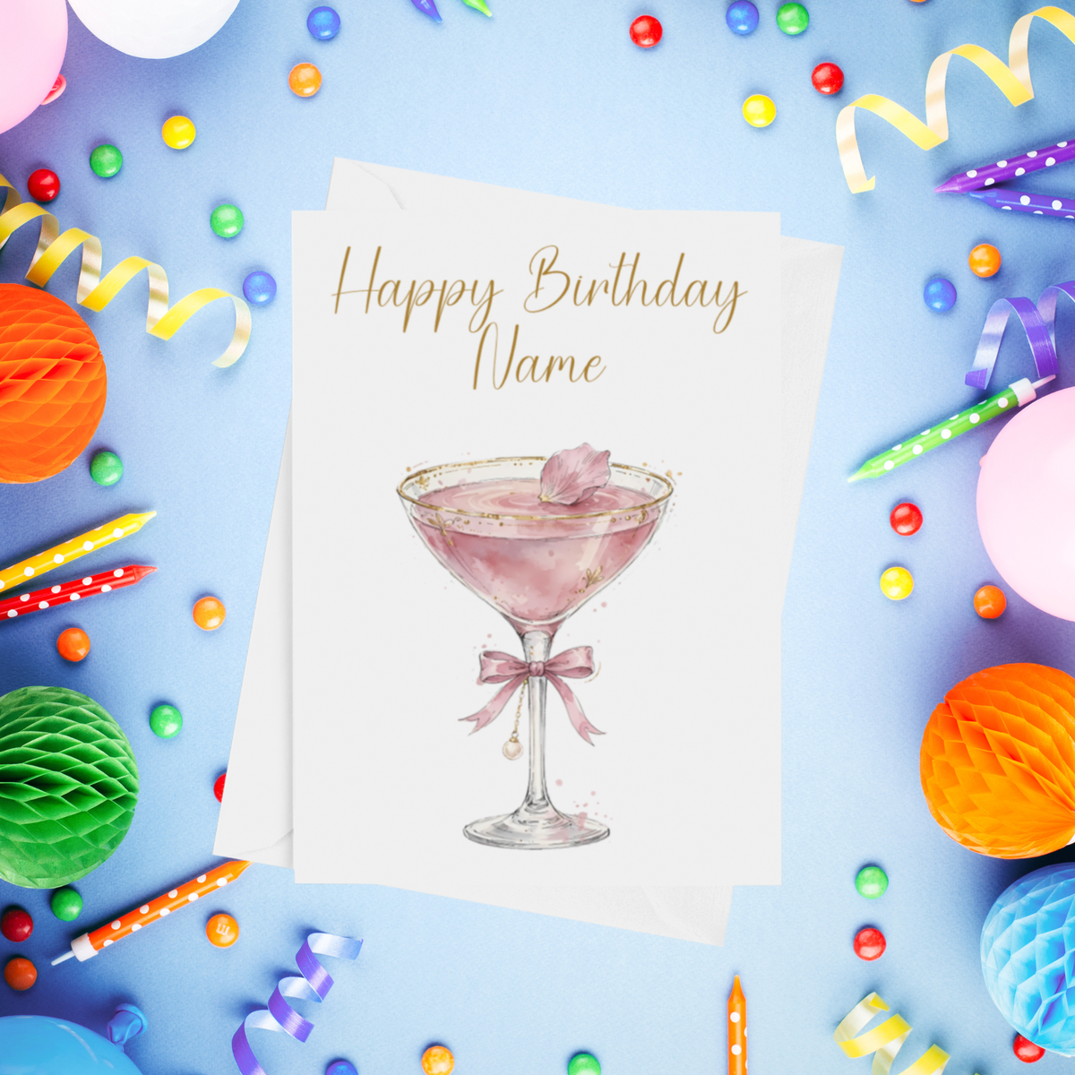 Pink Cocktails Personalised Birthday Card