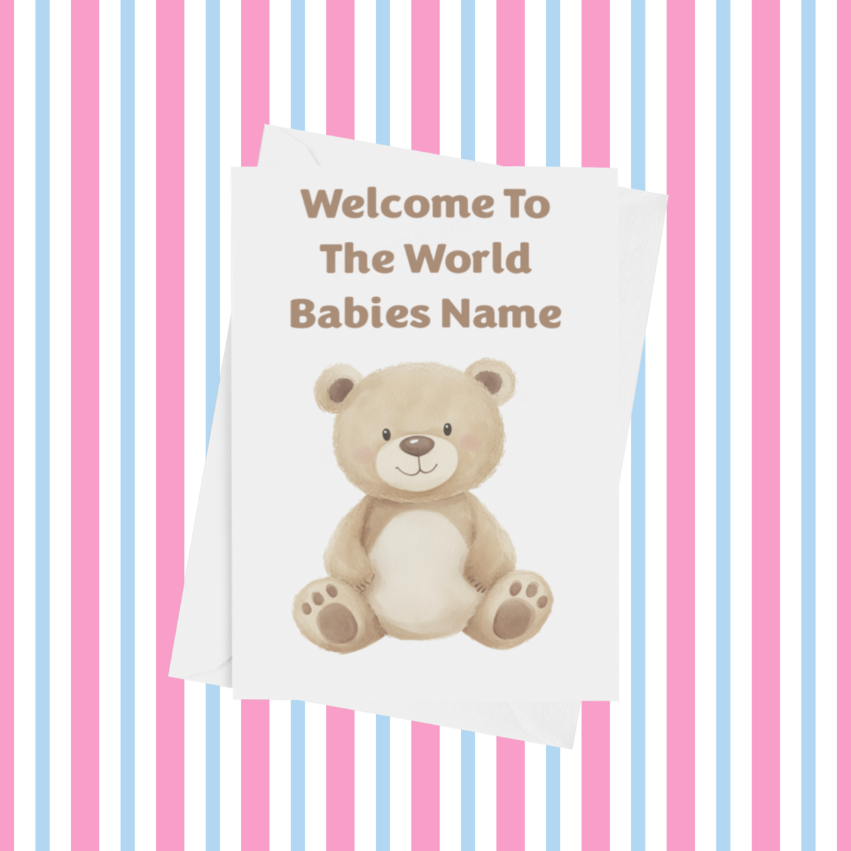 Cute Bear Welcome To The World Personalised Card for New Baby