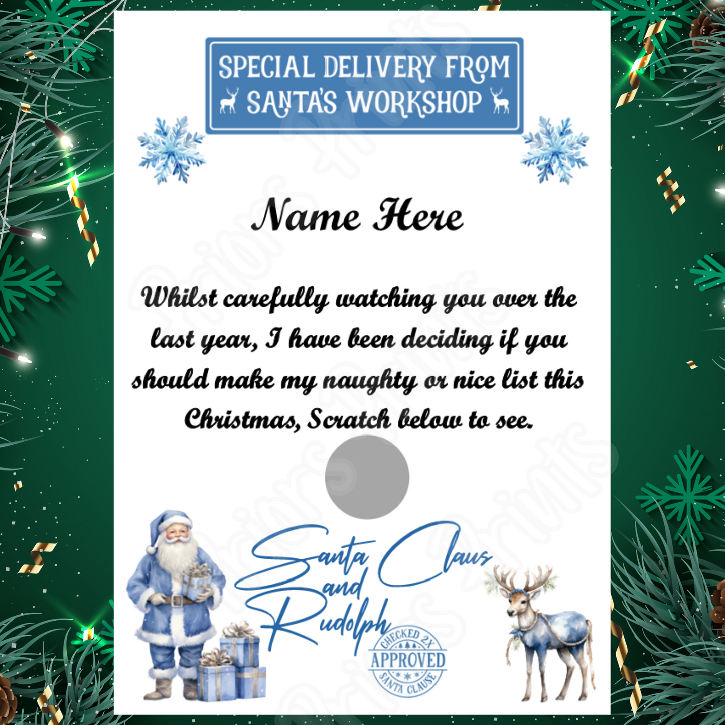 Personalised Santa Nice List Scratch Card A5 with 3 Different Designs to choose from