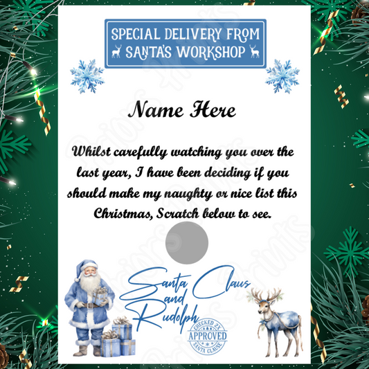 Personalised Santa Nice List Scratch Card A5 with 3 Different Designs to choose from