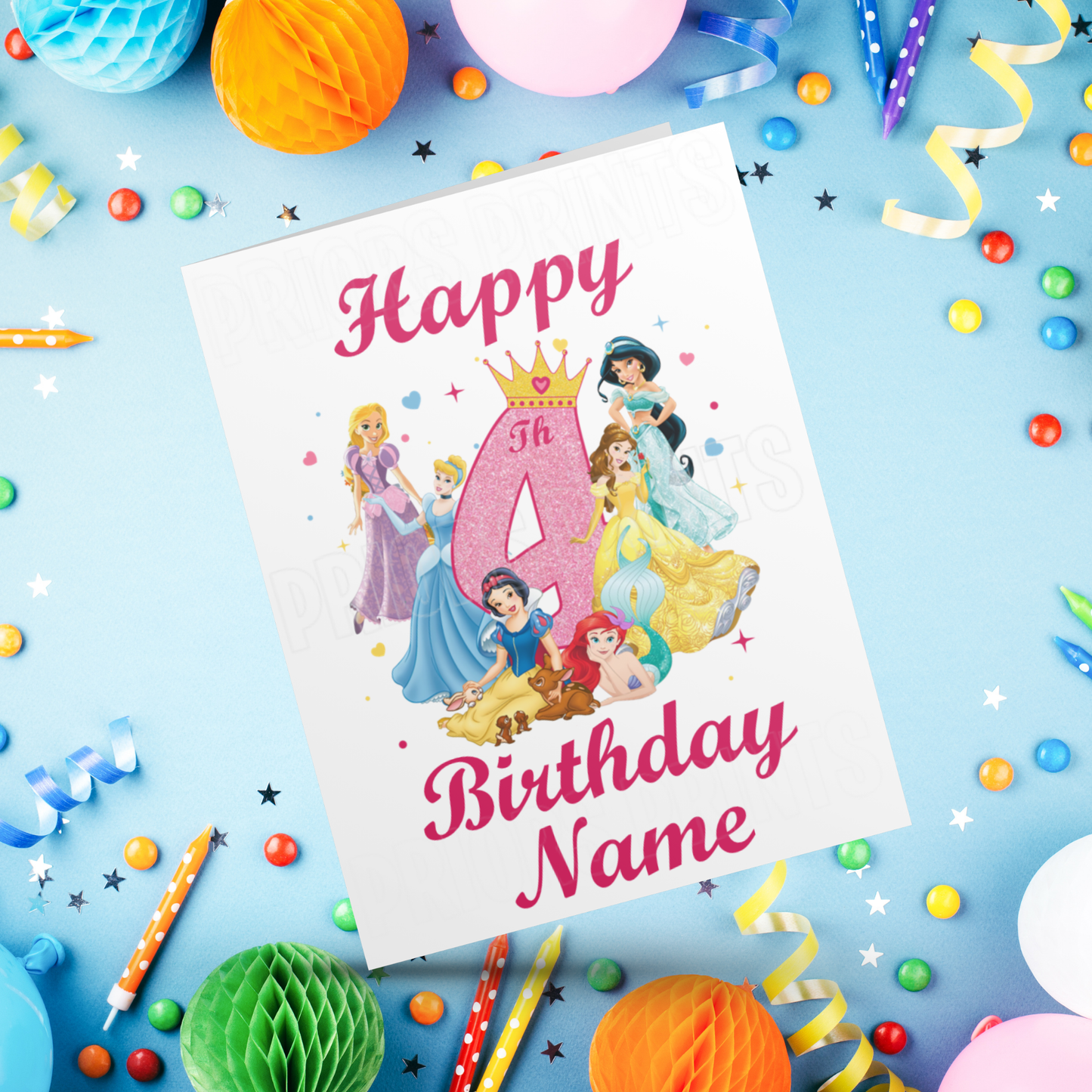 Personalised Princess Birthday Card with age 1-9 I Disney I Snow White I Cinderella I Ariel I Aurora I Jasmine I Rapunzel I The Little Mermaid I Sleeping Beauty I Tangled I Aladin