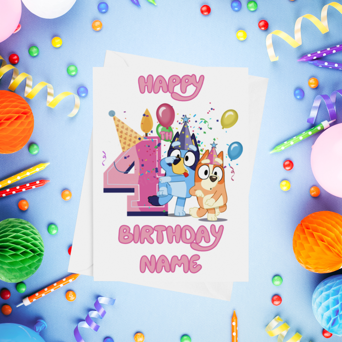 Bluey & Bingo Personalised Birthday Card with Child's Age 1-9 Years in Pink or Blue