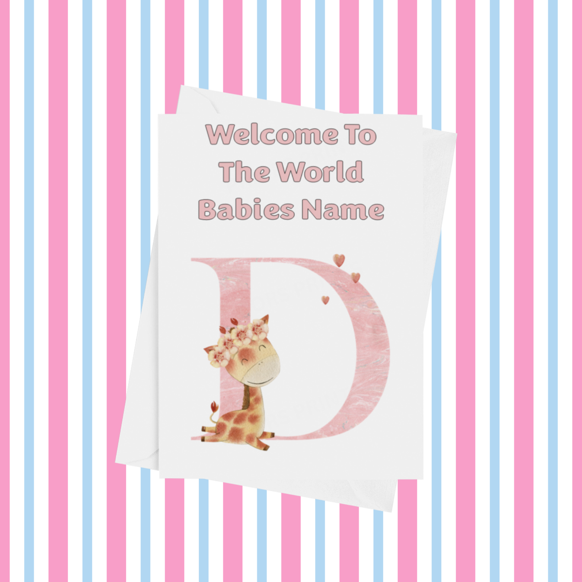 Welcome To The World Giraffe Personalised Card for New Baby in Pink