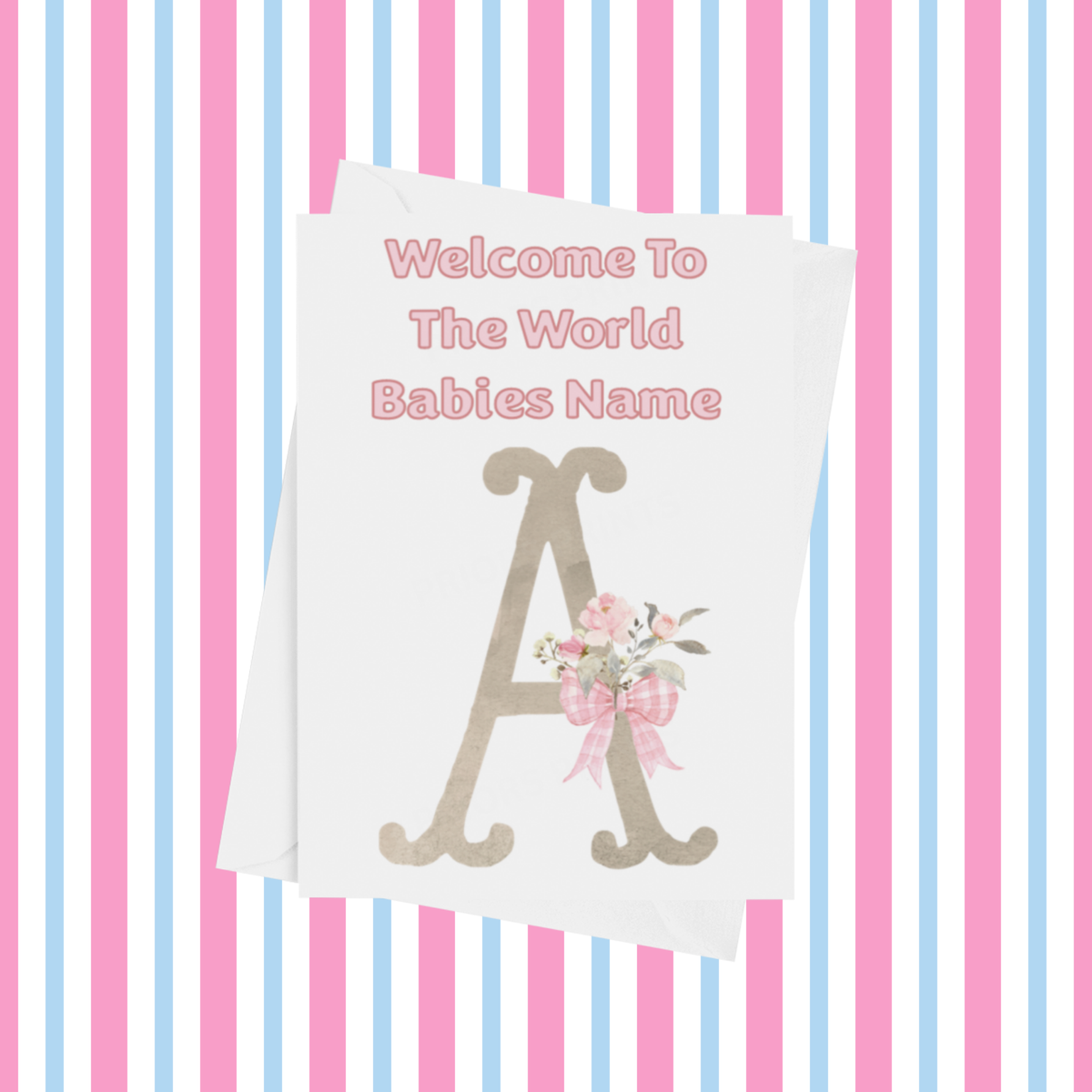 Welcome To The World Personalised Card for New Baby Bow in Pink