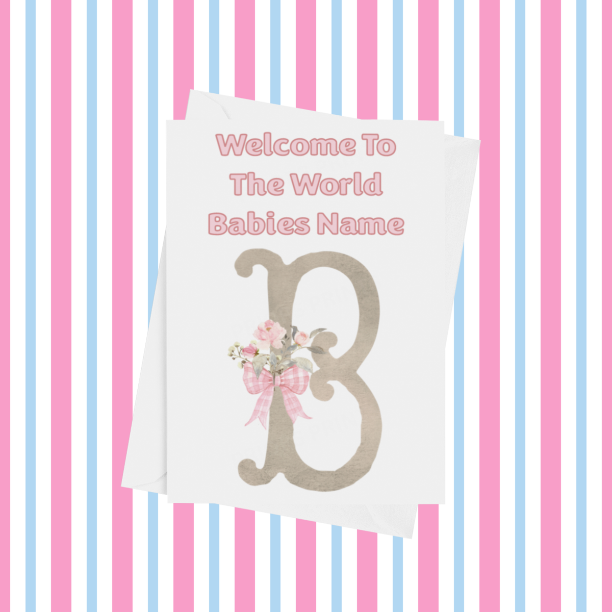 Welcome To The World Personalised Card for New Baby Bow in Pink