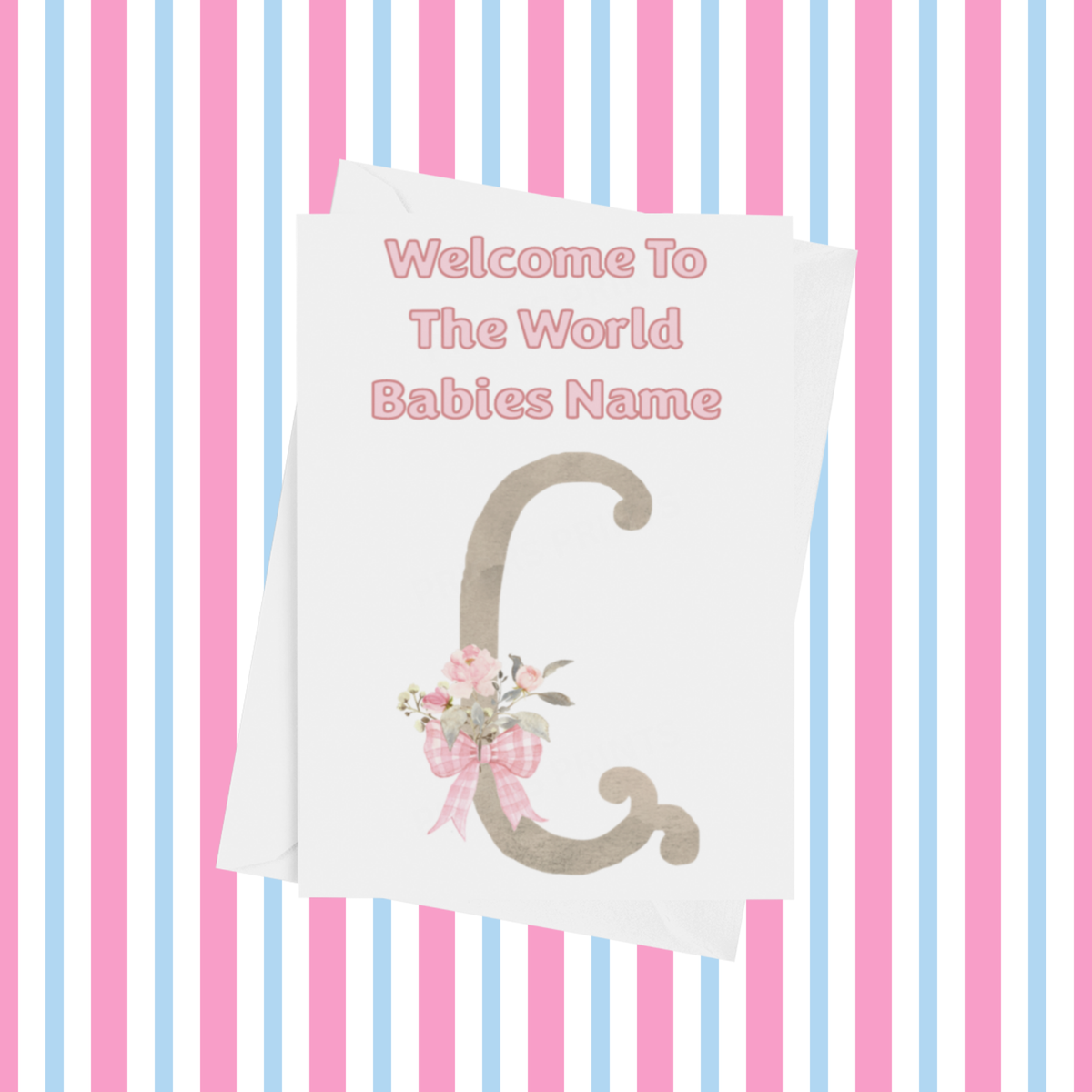 Welcome To The World Personalised Card for New Baby Bow in Pink