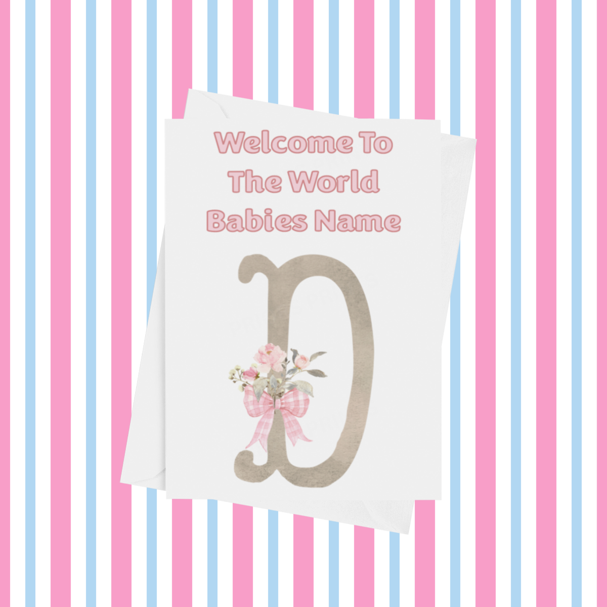 Welcome To The World Personalised Card for New Baby Bow in Pink