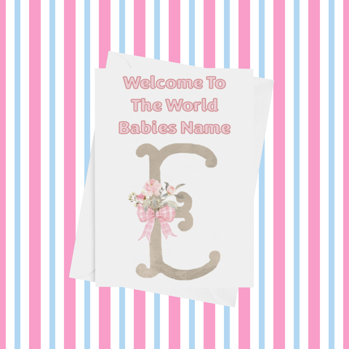 Welcome To The World Personalised Card for New Baby Bow in Pink