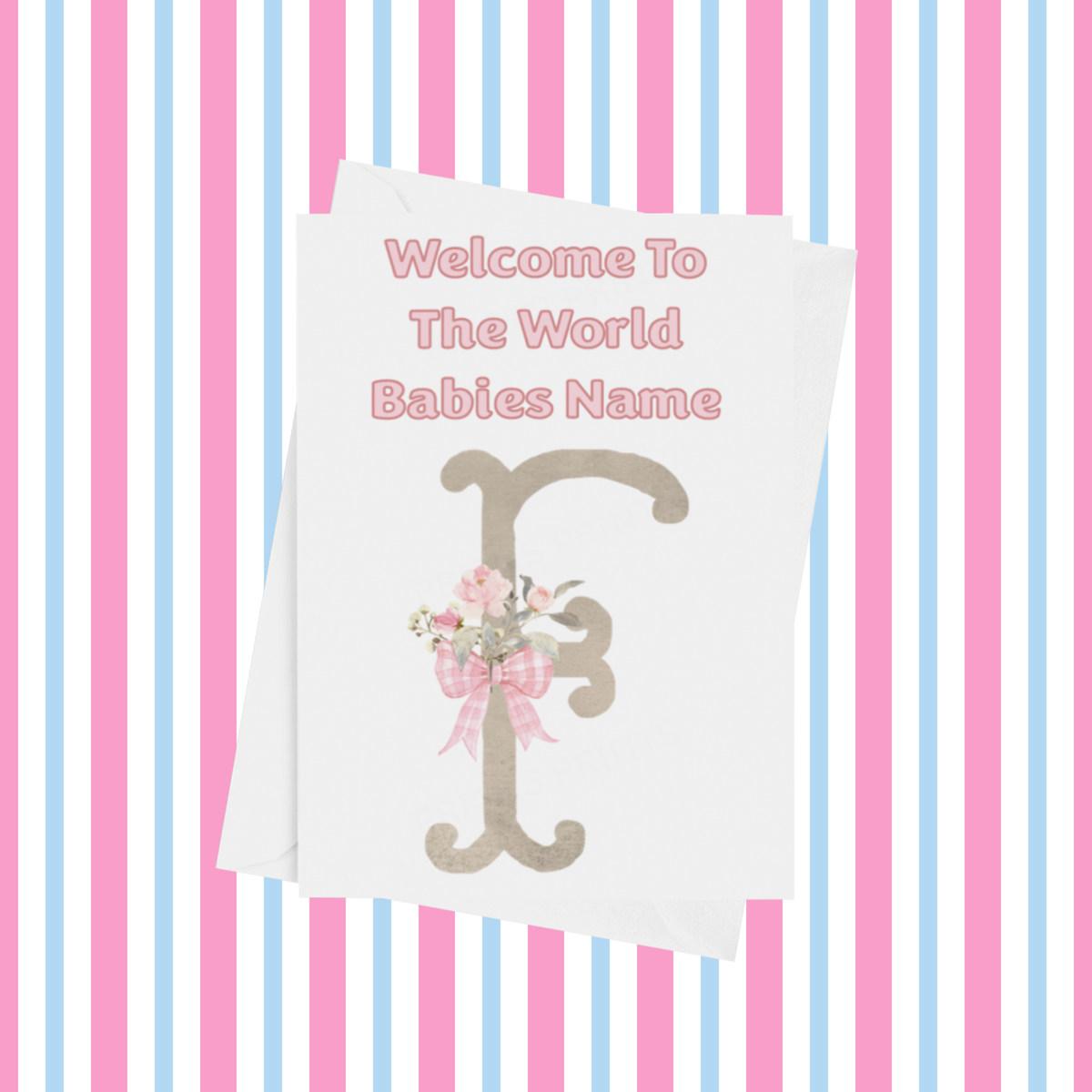 Welcome To The World Personalised Card for New Baby Bow in Pink