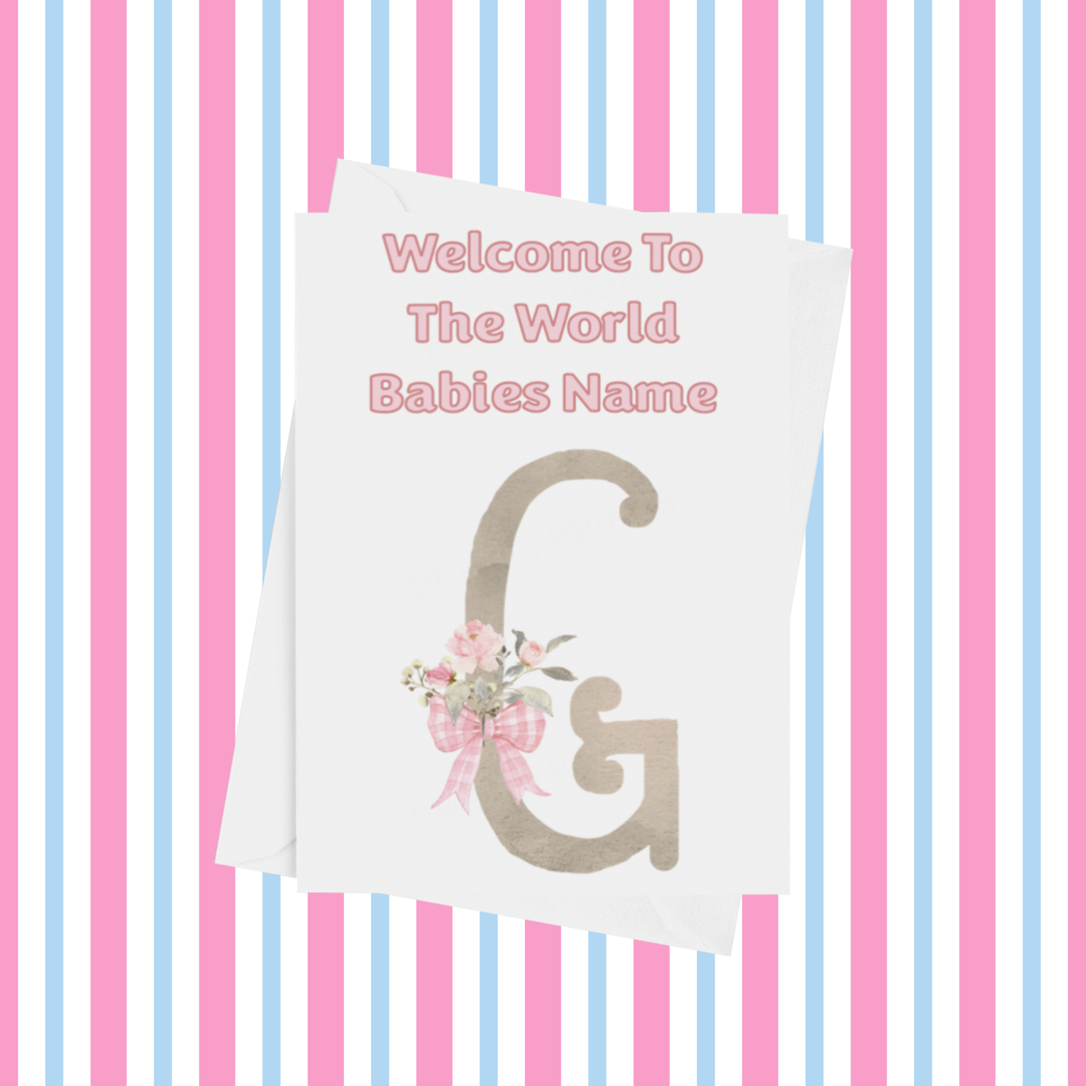 Welcome To The World Personalised Card for New Baby Bow in Pink