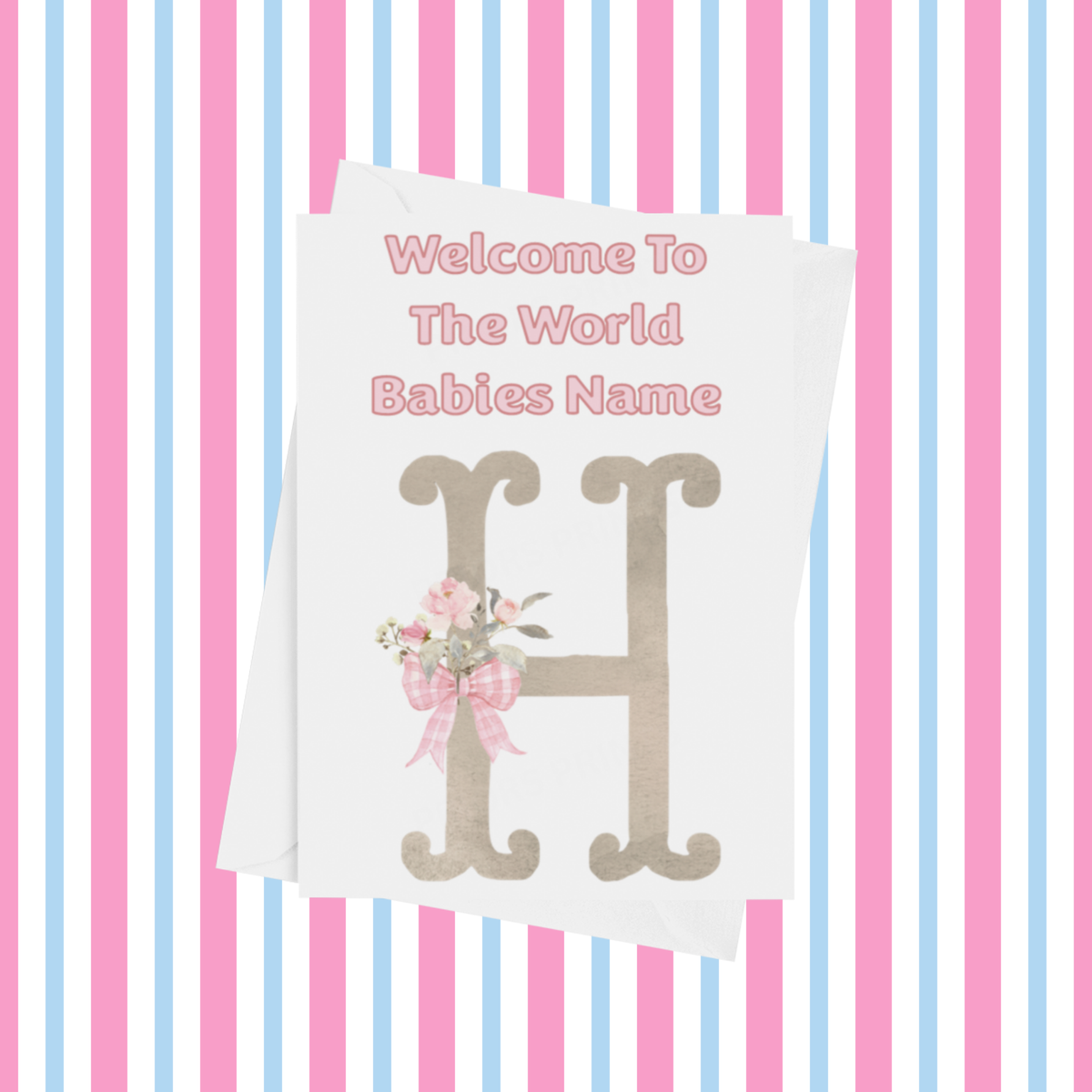 Welcome To The World Personalised Card for New Baby Bow in Pink