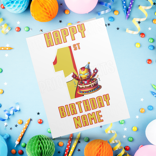 Personalised Iron Man Birthday Card with age 1-20 I Marvel I Superhero I Ironman