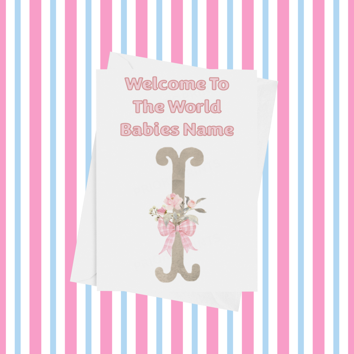 Welcome To The World Personalised Card for New Baby Bow in Pink