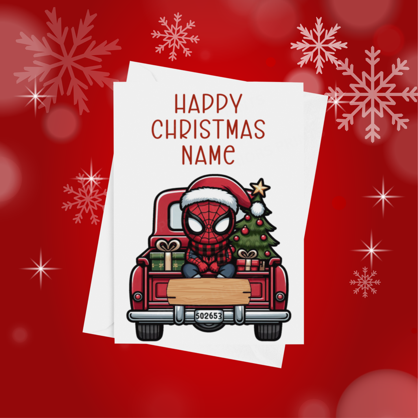 Characters in Truck Personalised Christmas Card