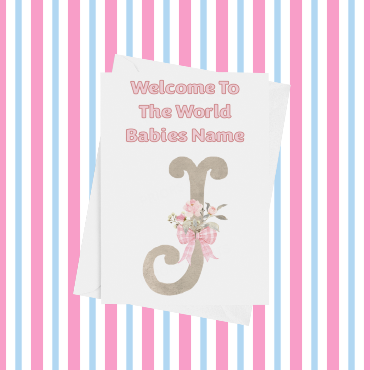 Welcome To The World Personalised Card for New Baby Bow in Pink