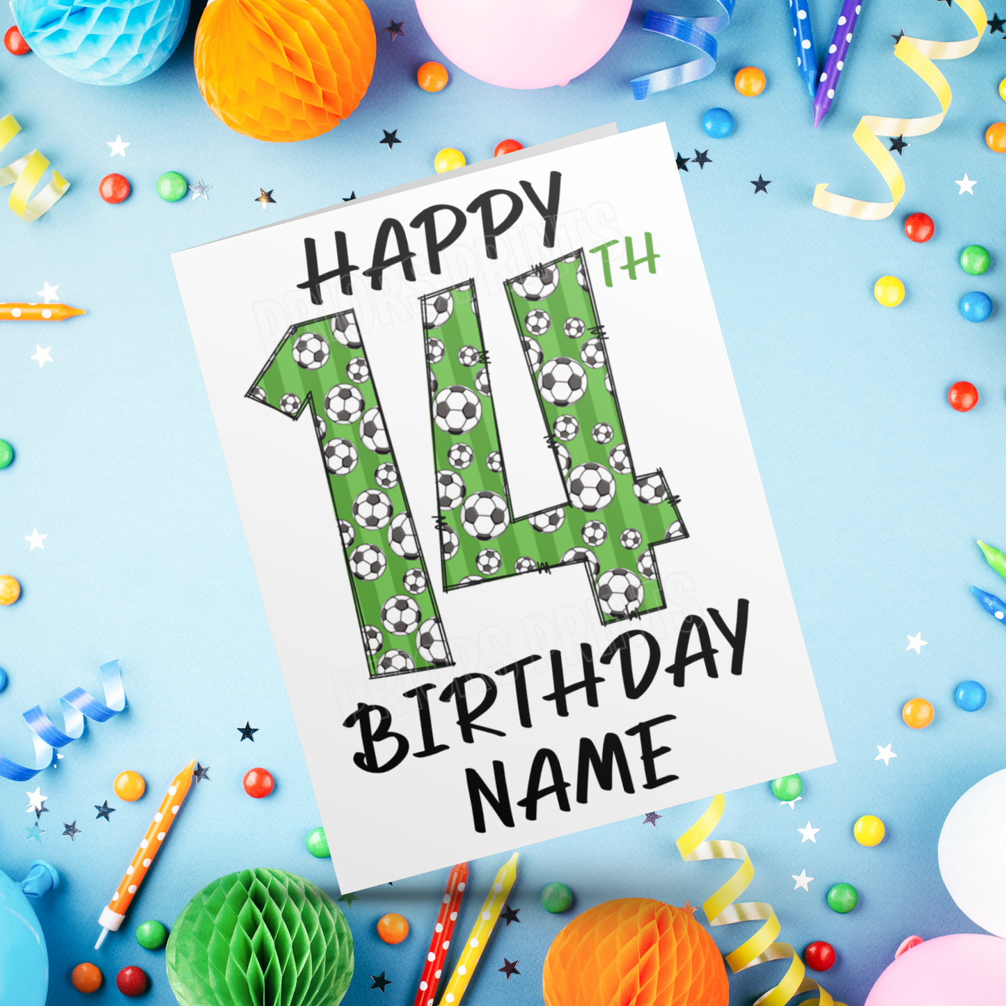 Personalised Green Football Birthday Card with age 1-20