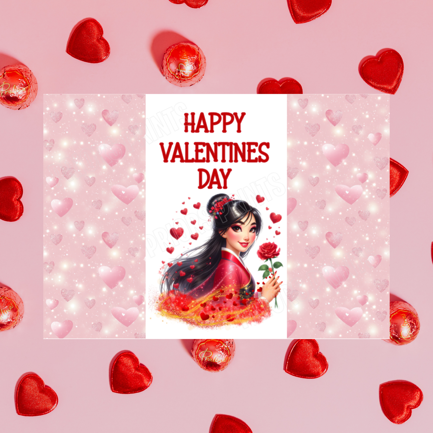 Princess Valentines Day Chocolate Bar Wrappers Anna  Belle  Cinderella  Merida Elsa  Jasmine  Ariel Mulan  Rapunzel  Snow White