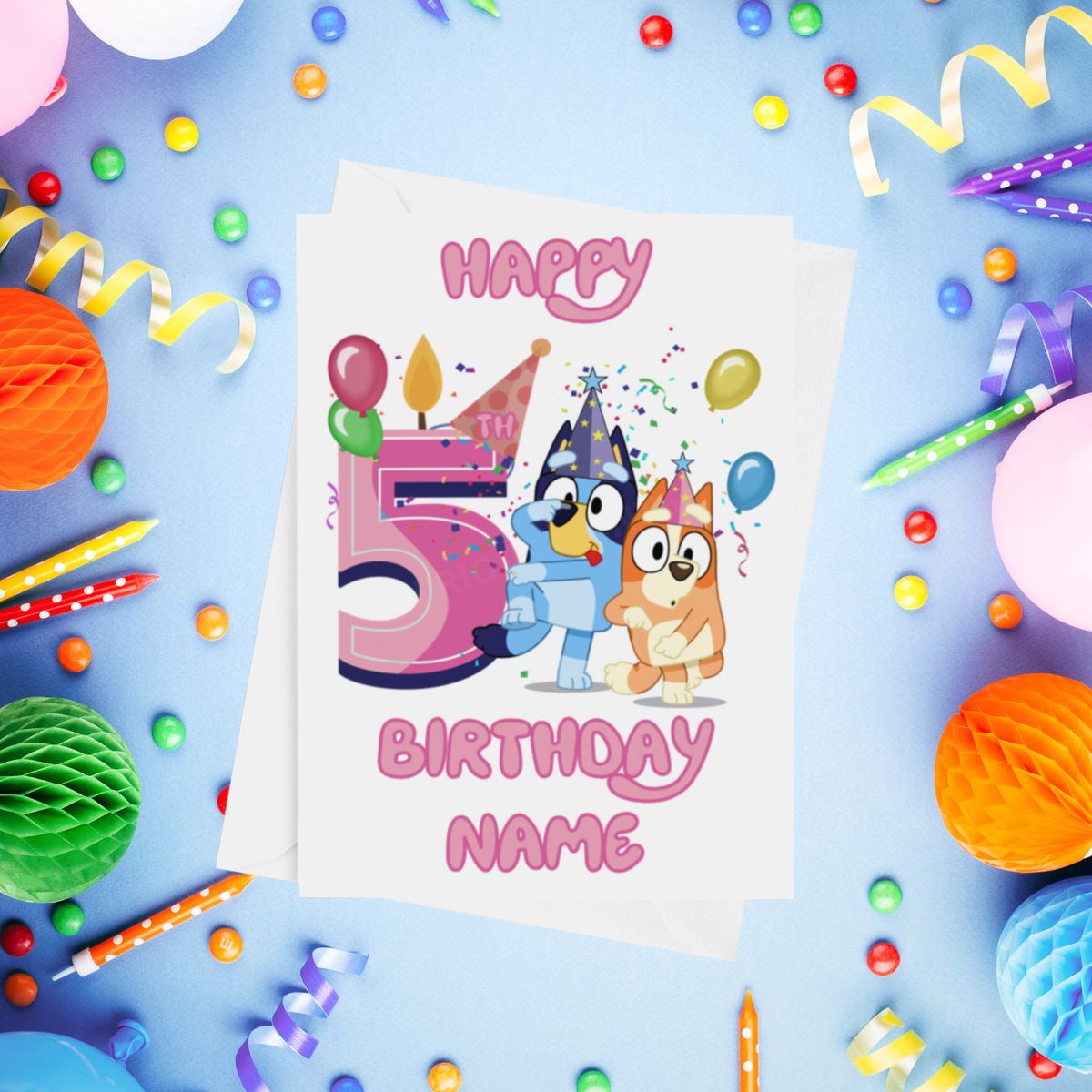 Bluey & Bingo Personalised Birthday Card with Child's Age 1-9 Years in Pink or Blue