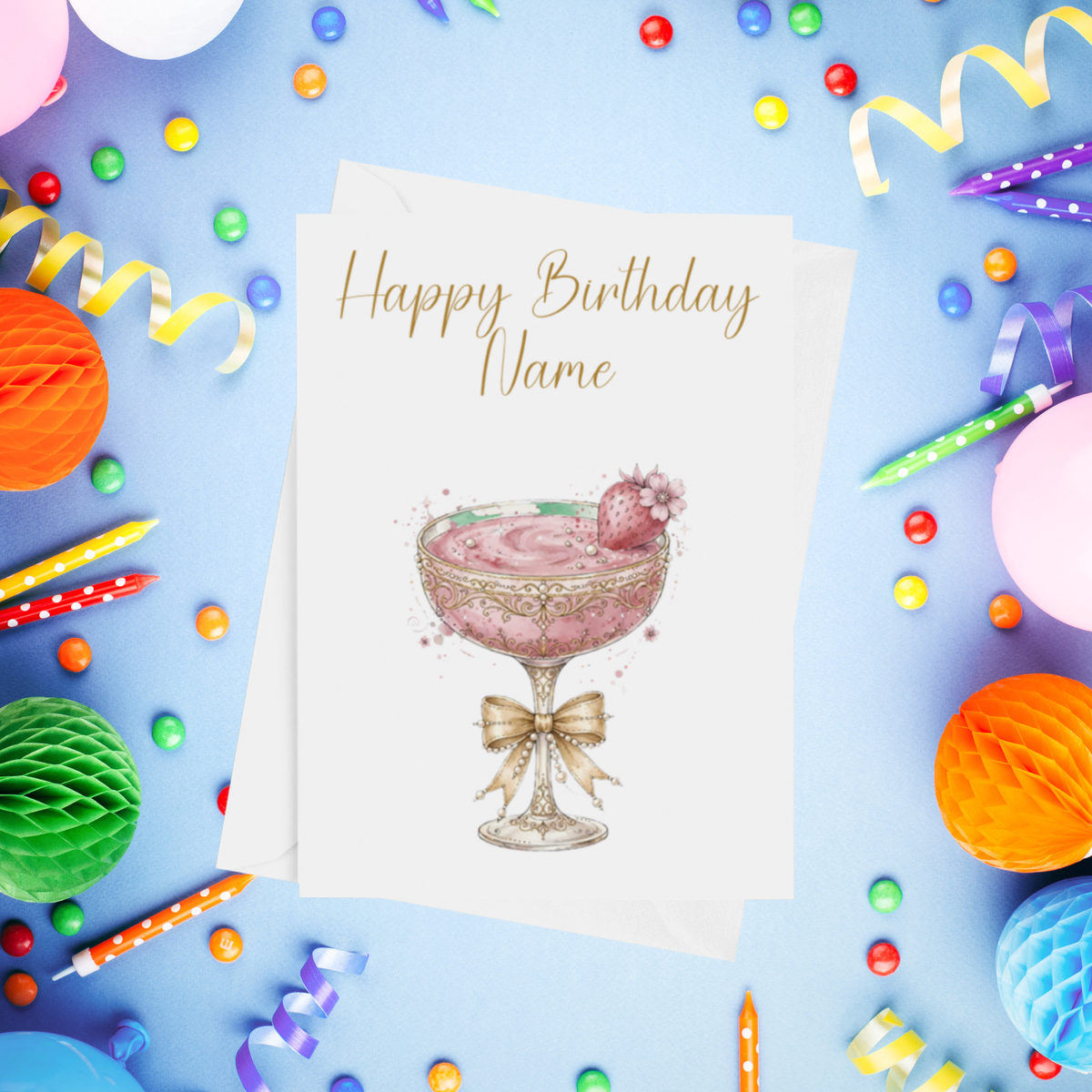 Pink Cocktails Personalised Birthday Card