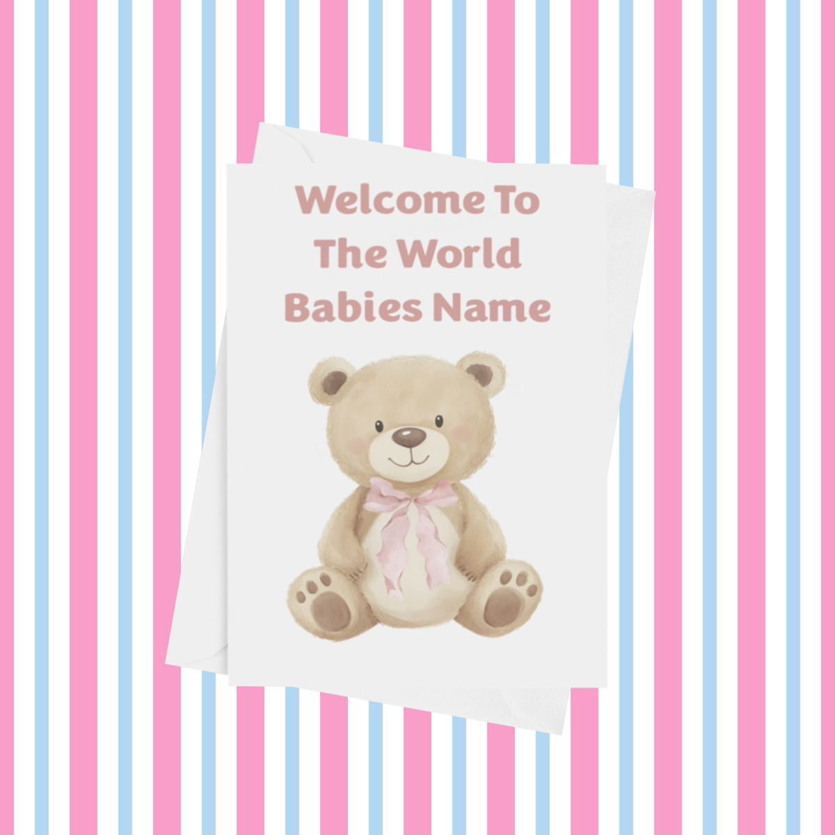 Cute Bear Welcome To The World Personalised Card for New Baby