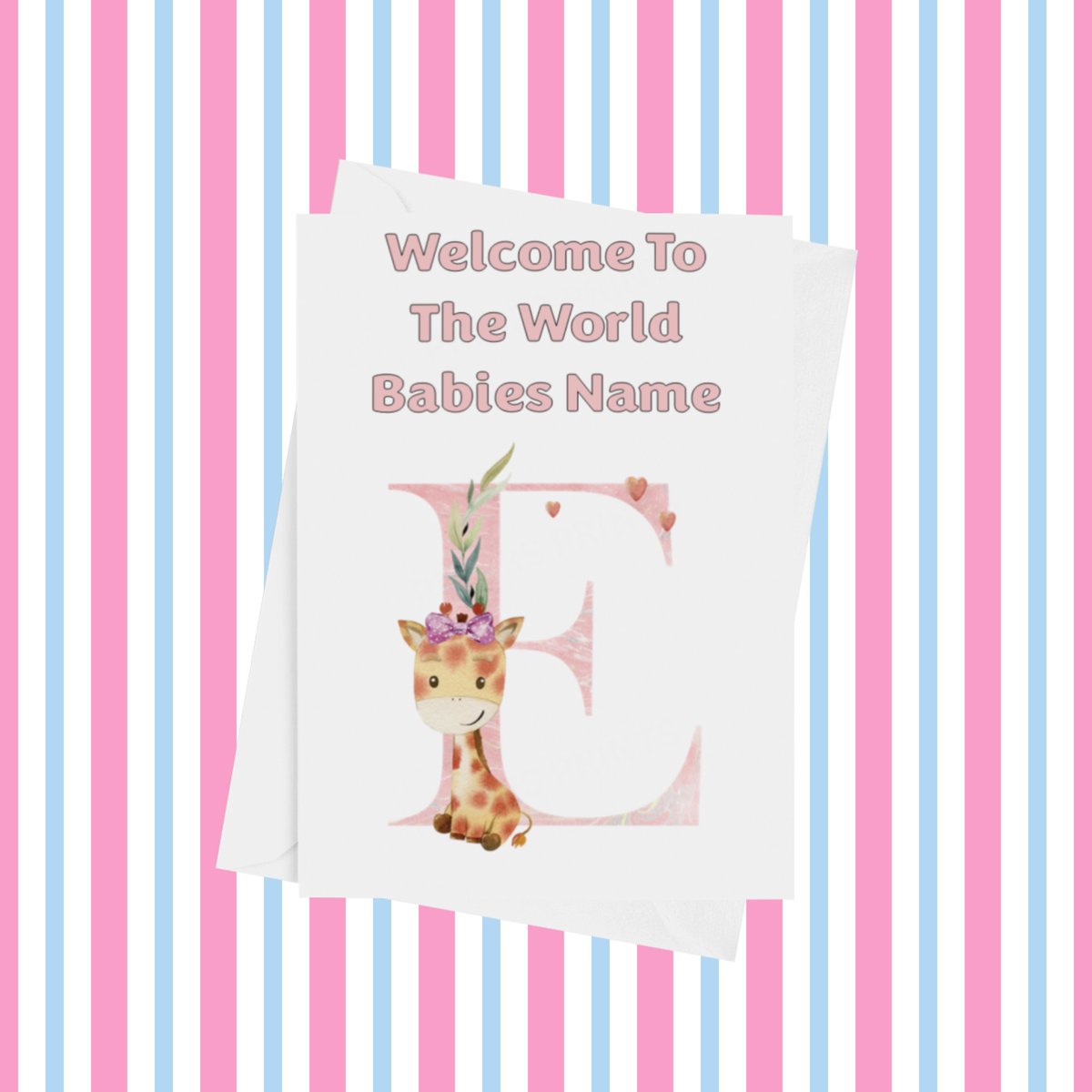 Welcome To The World Giraffe Personalised Card for New Baby in Pink