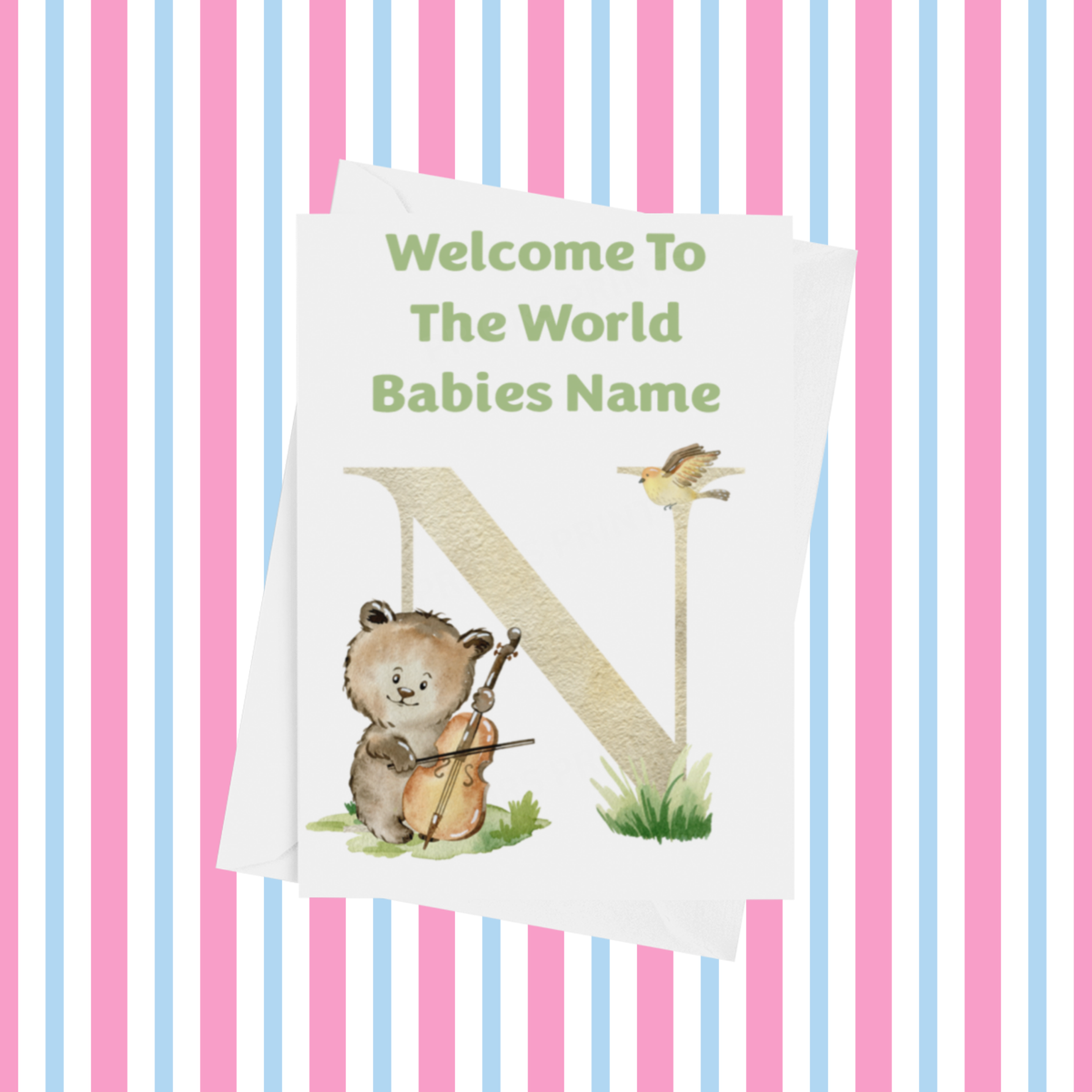 Welcome To The World Music Animals Personalised Card for New Baby