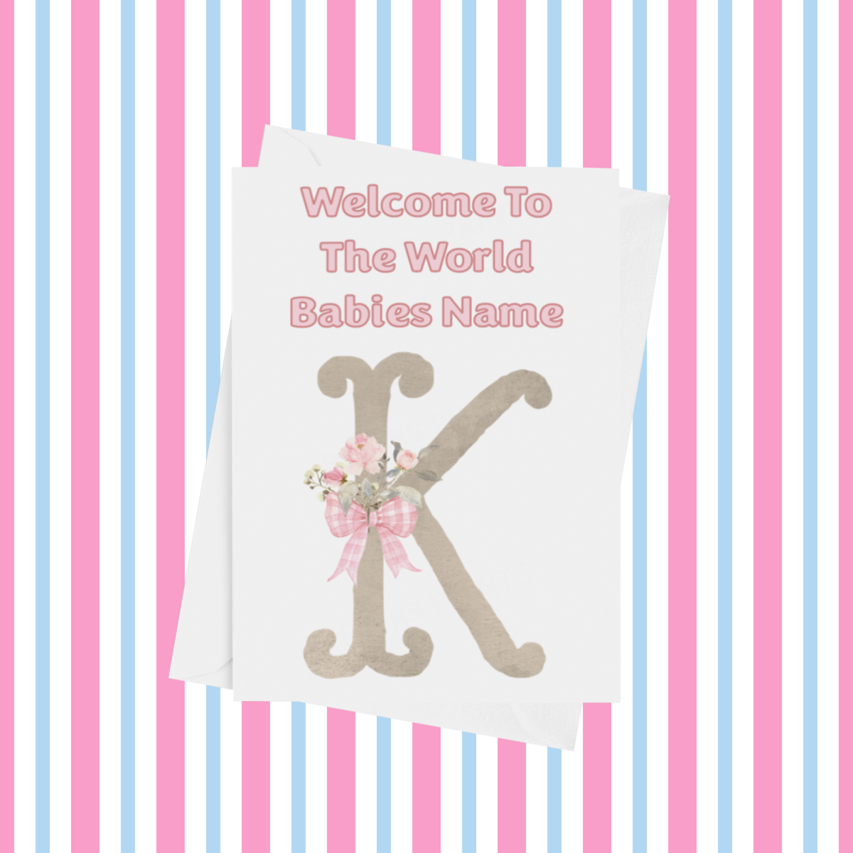 Welcome To The World Personalised Card for New Baby Bow in Pink