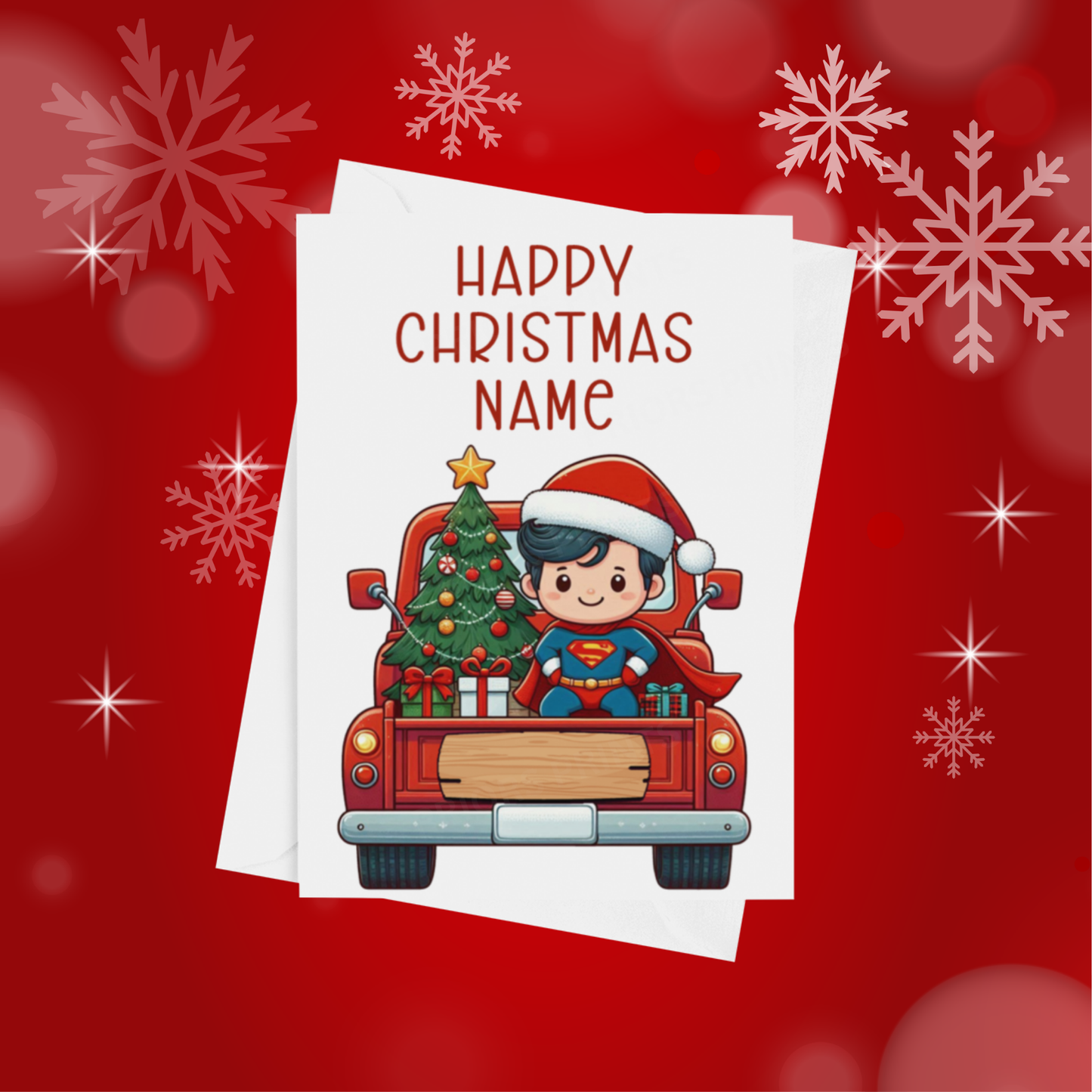 Characters in Truck Personalised Christmas Card