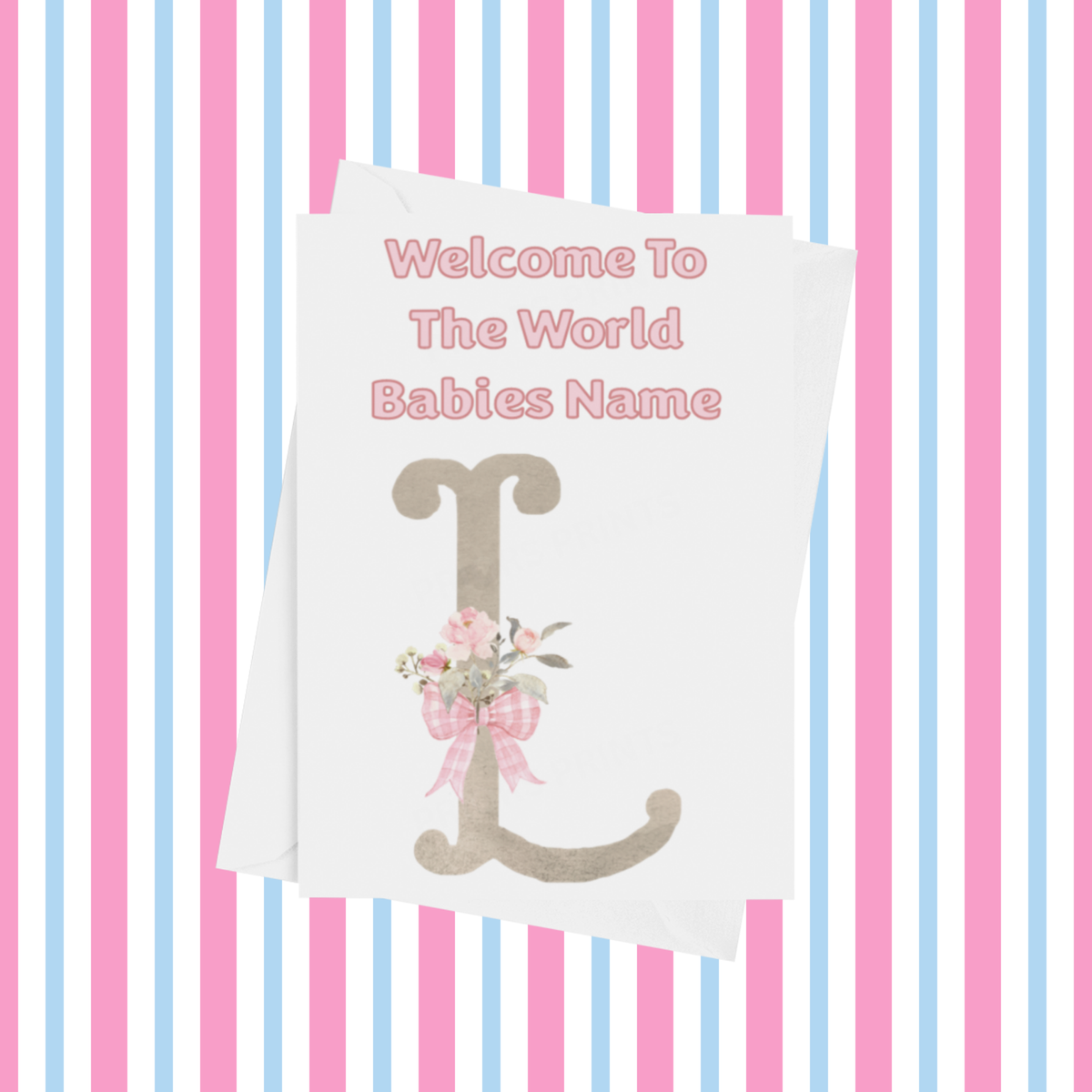 Welcome To The World Personalised Card for New Baby Bow in Pink