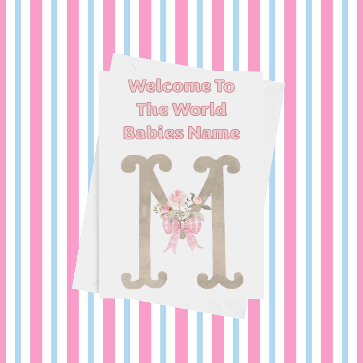 Welcome To The World Personalised Card for New Baby Bow in Pink