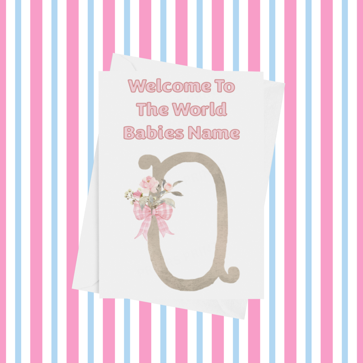 Welcome To The World Personalised Card for New Baby Bow in Pink