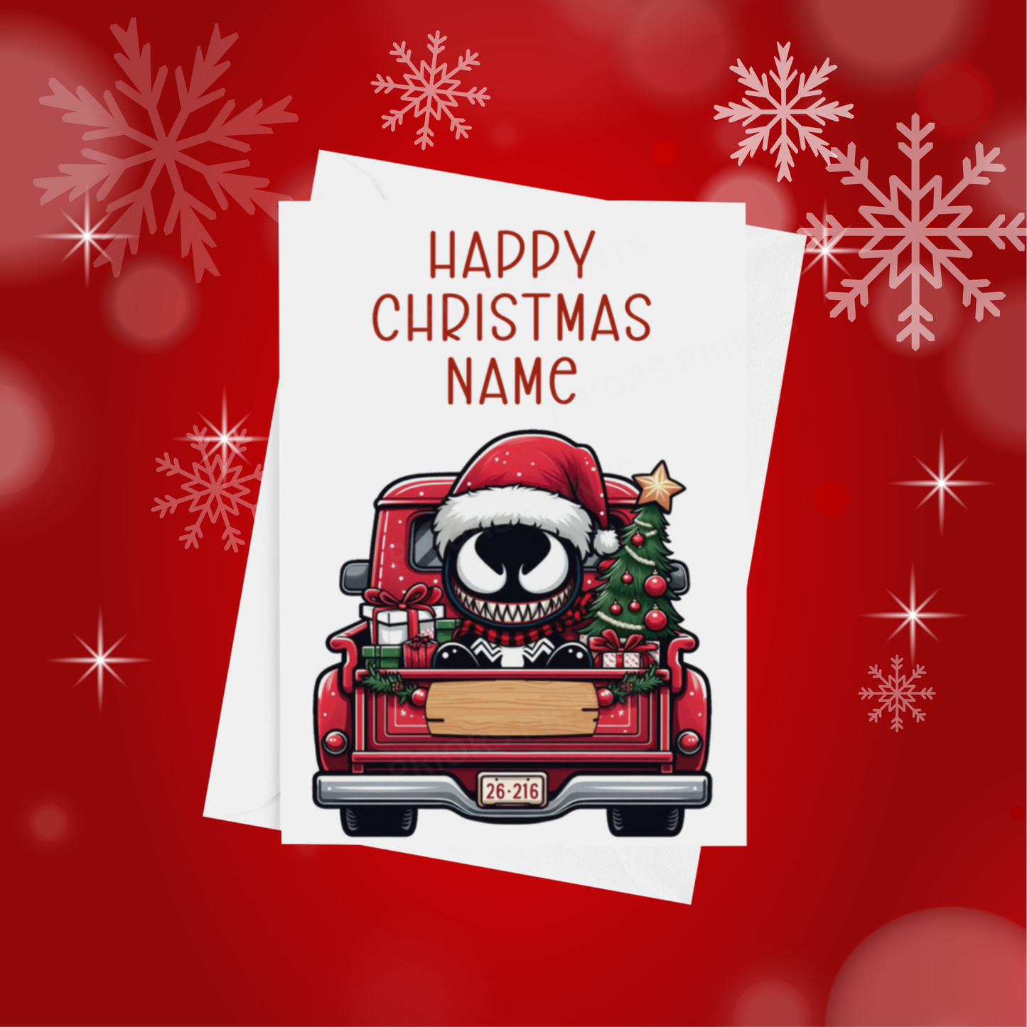 Characters in Truck Personalised Christmas Card