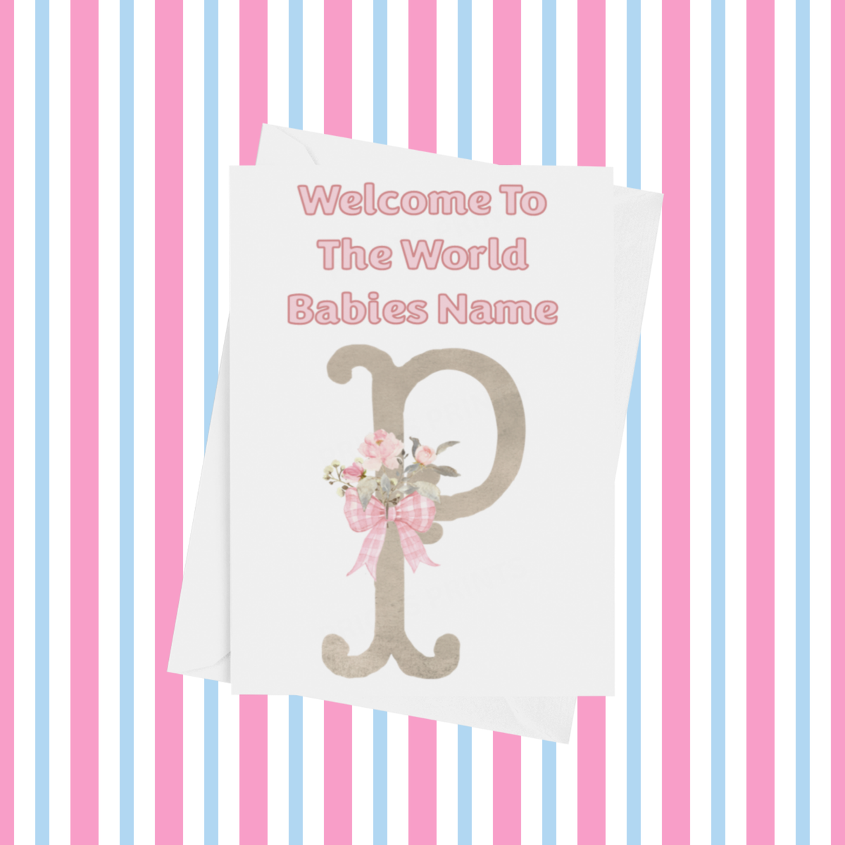 Welcome To The World Personalised Card for New Baby Bow in Pink