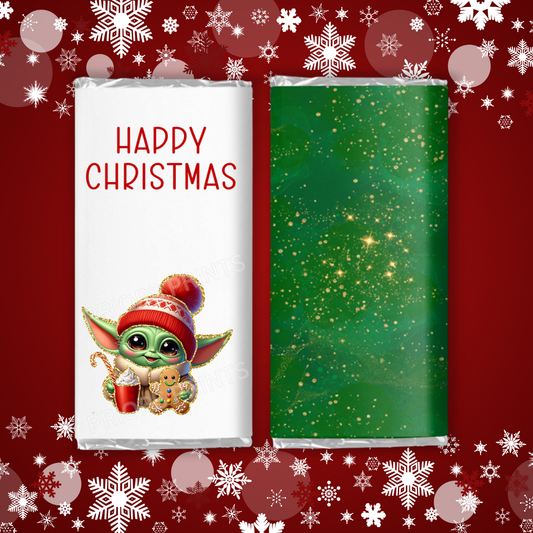 Cute Christmas Characters with Gold Outline Chocolate Bar Wrapper