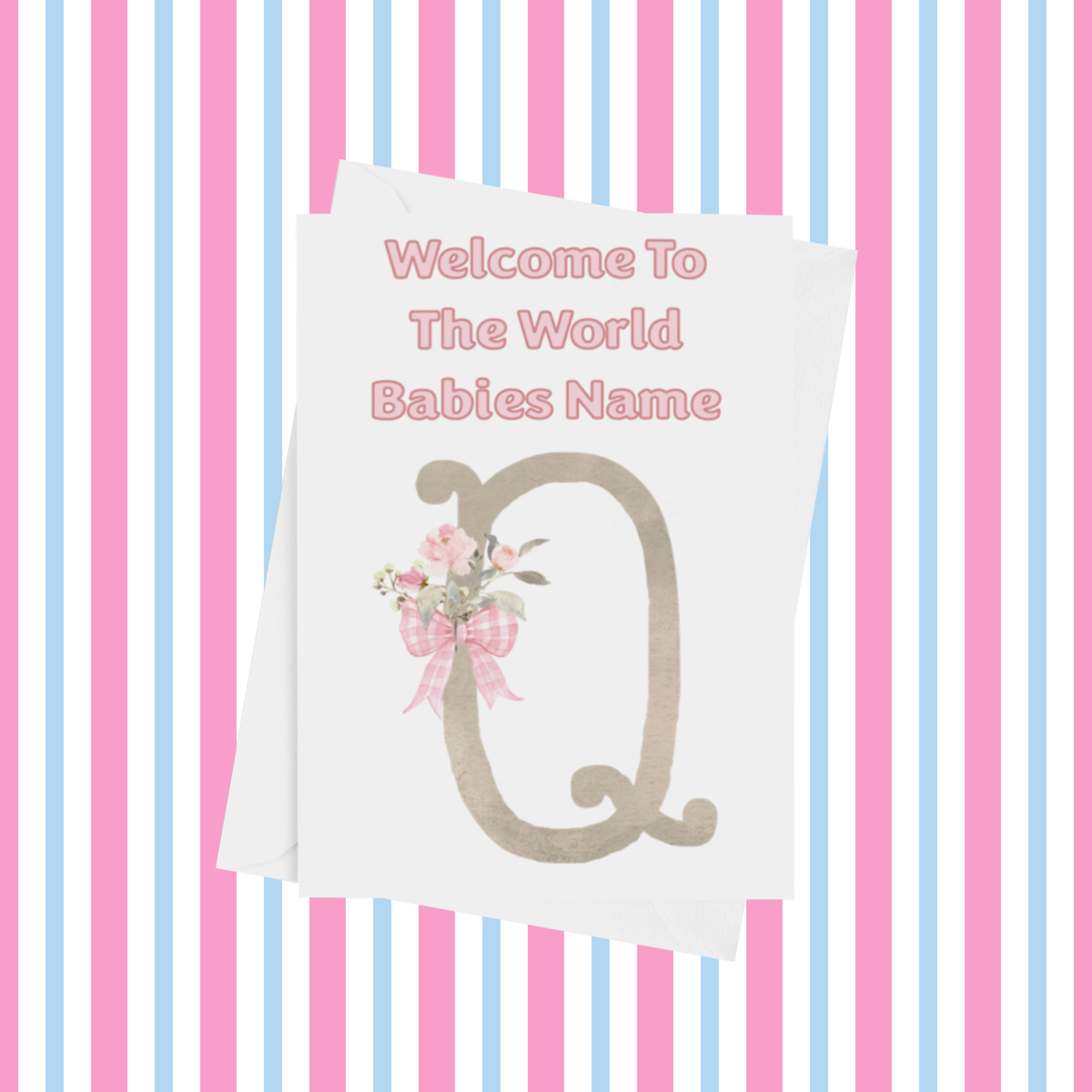 Welcome To The World Personalised Card for New Baby Bow in Pink