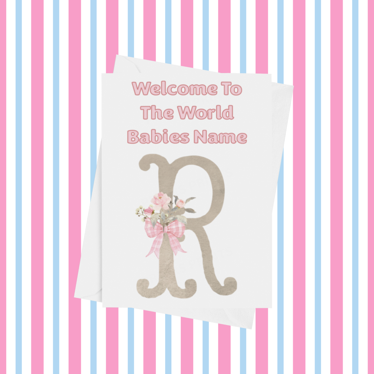 Welcome To The World Personalised Card for New Baby Bow in Pink
