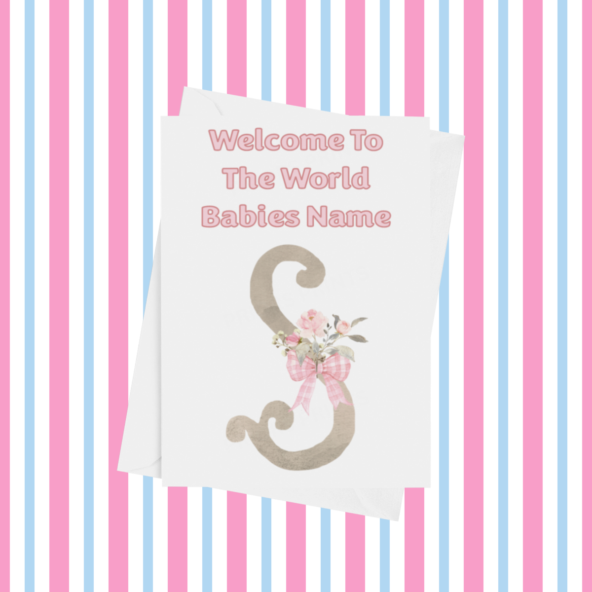 Welcome To The World Personalised Card for New Baby Bow in Pink