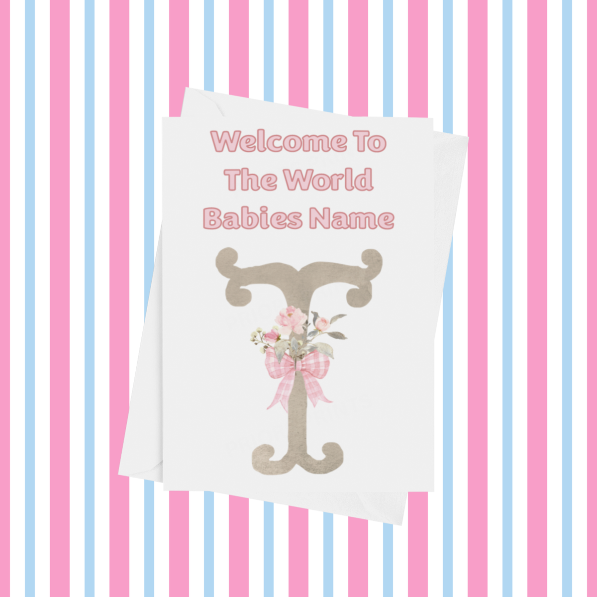 Welcome To The World Personalised Card for New Baby Bow in Pink