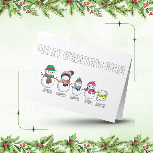 Personalised Snowman Family Christmas Card