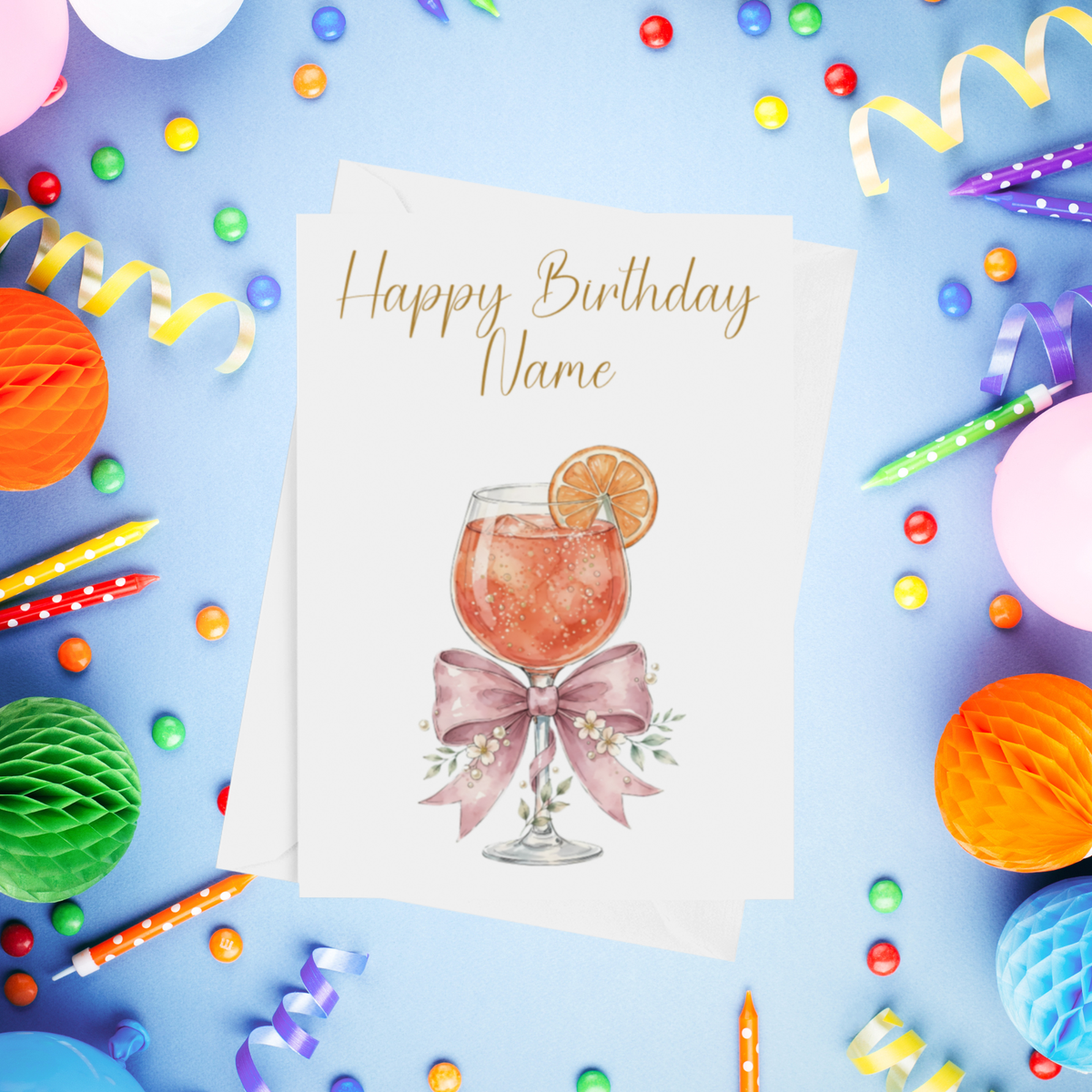 Pink Cocktails Personalised Birthday Card
