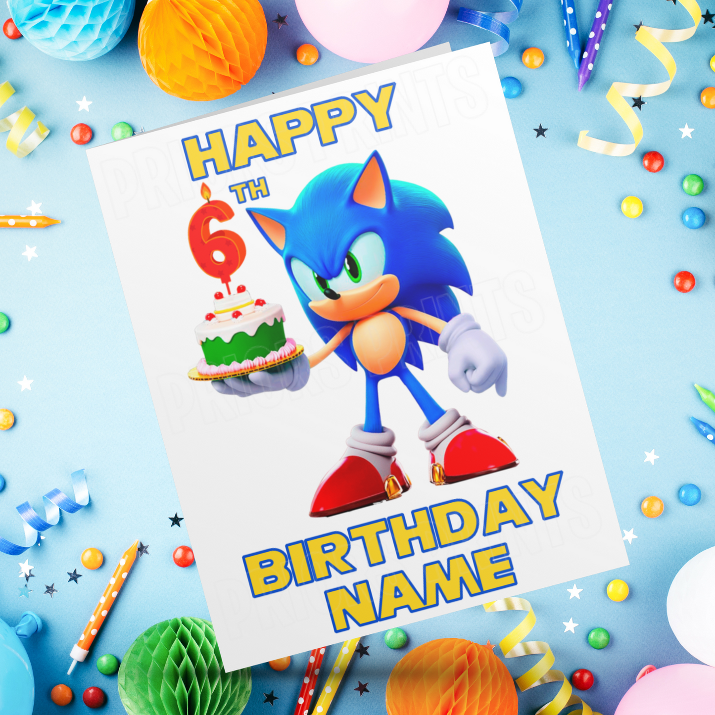 Personalised Sonic Birthday Card with Age 3-10 Years (Sonic The Hedgehog)