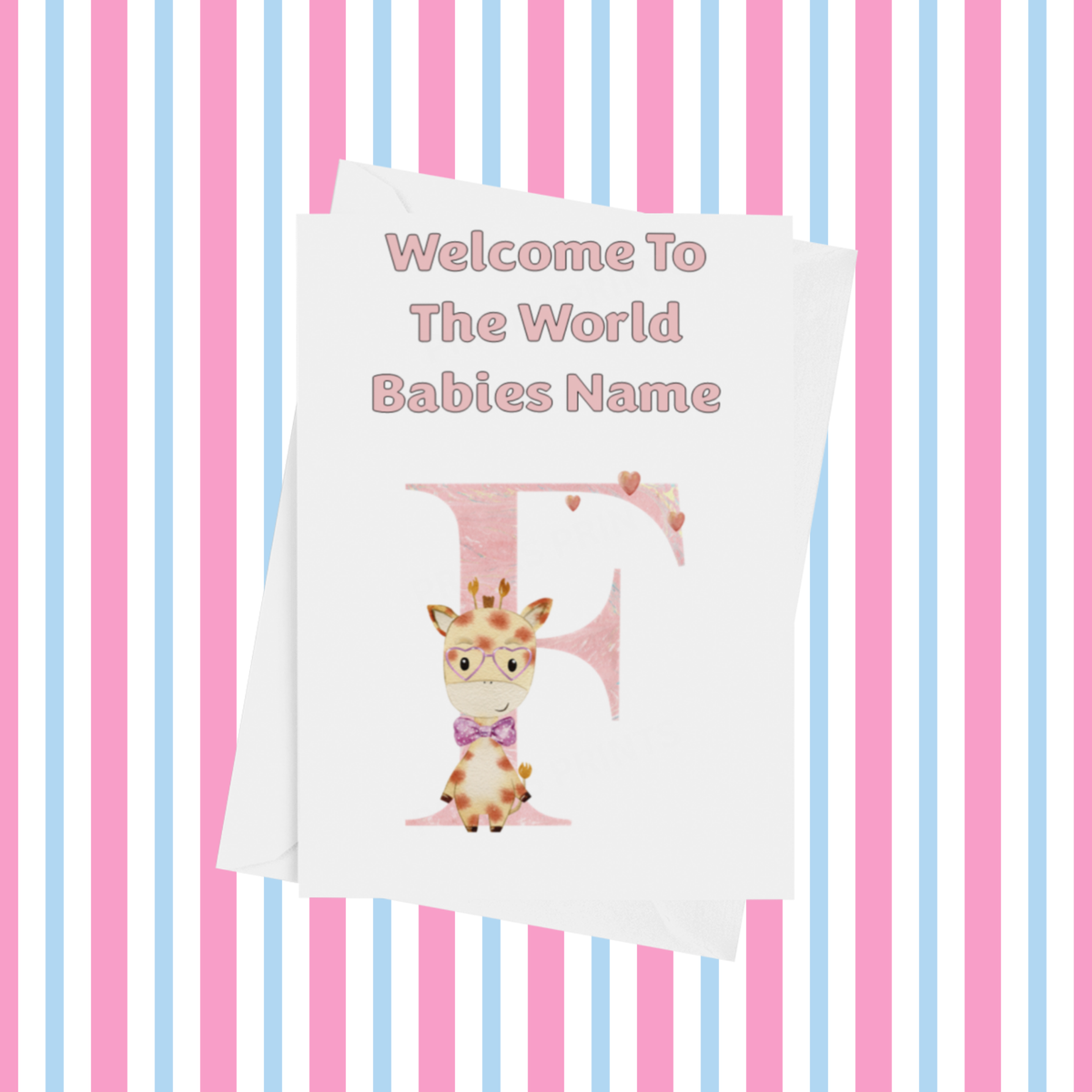 Welcome To The World Giraffe Personalised Card for New Baby in Pink