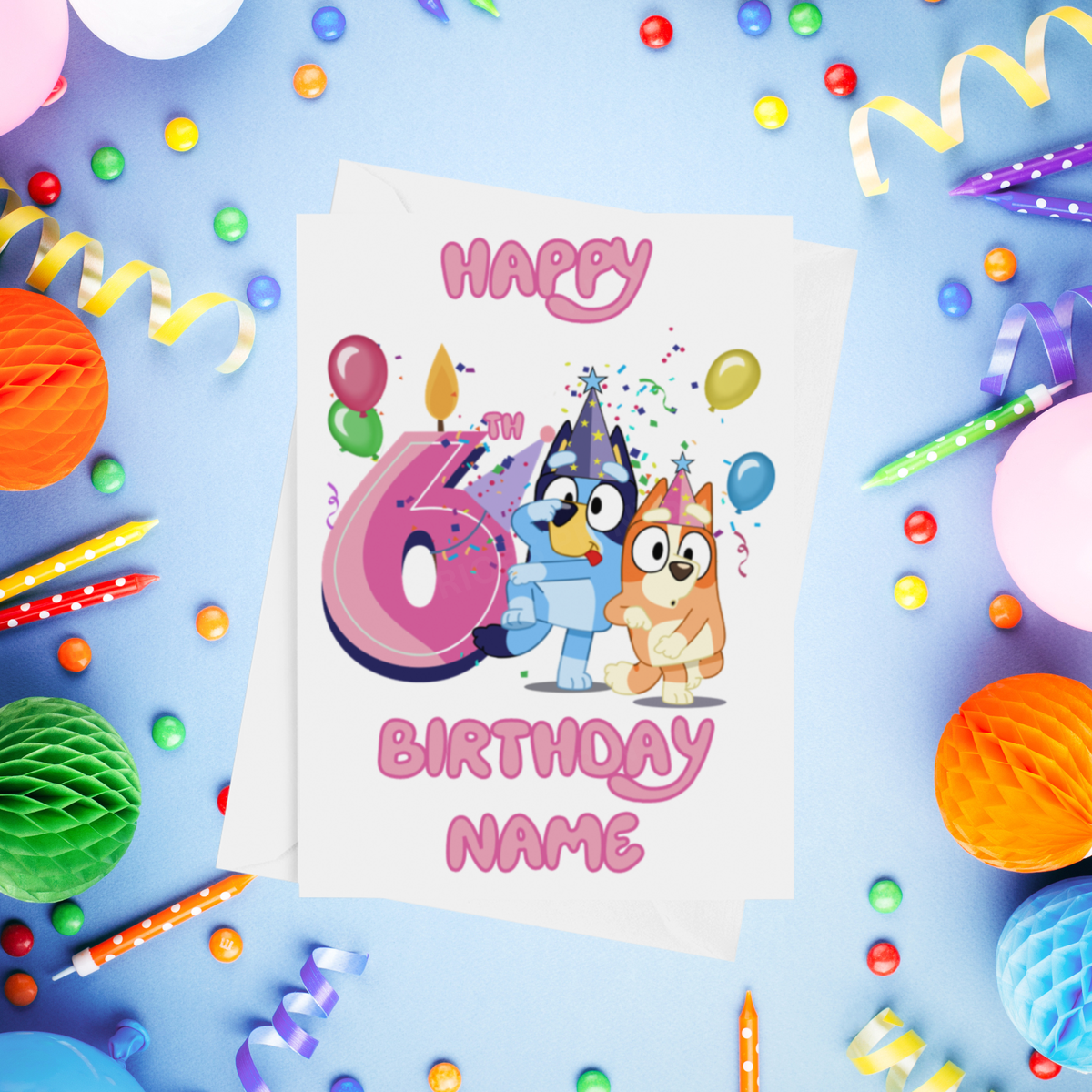 Bluey & Bingo Personalised Birthday Card with Child's Age 1-9 Years in Pink or Blue