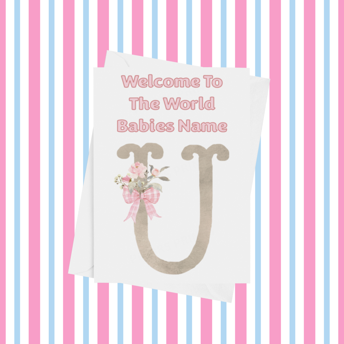 Welcome To The World Personalised Card for New Baby Bow in Pink