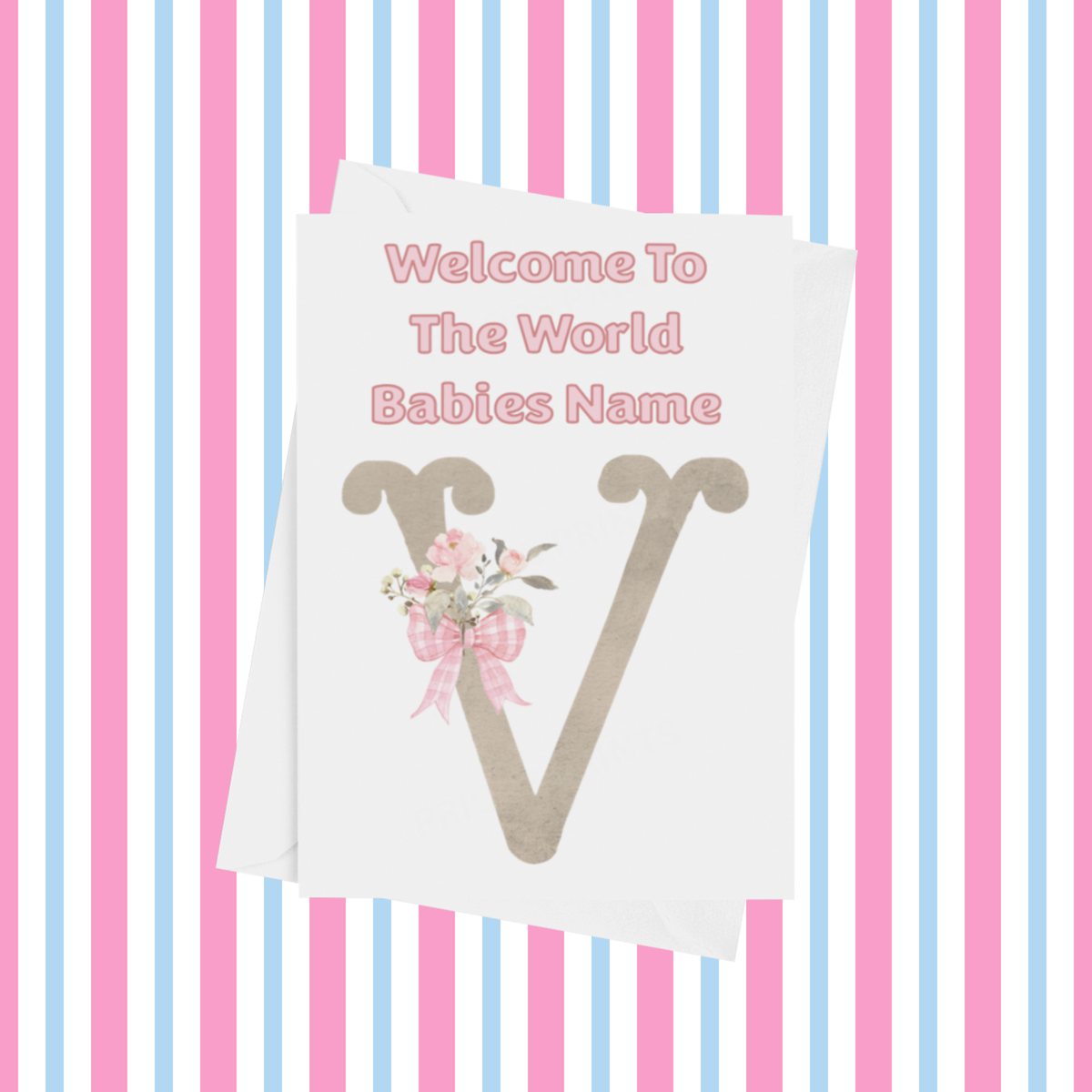 Welcome To The World Personalised Card for New Baby Bow in Pink