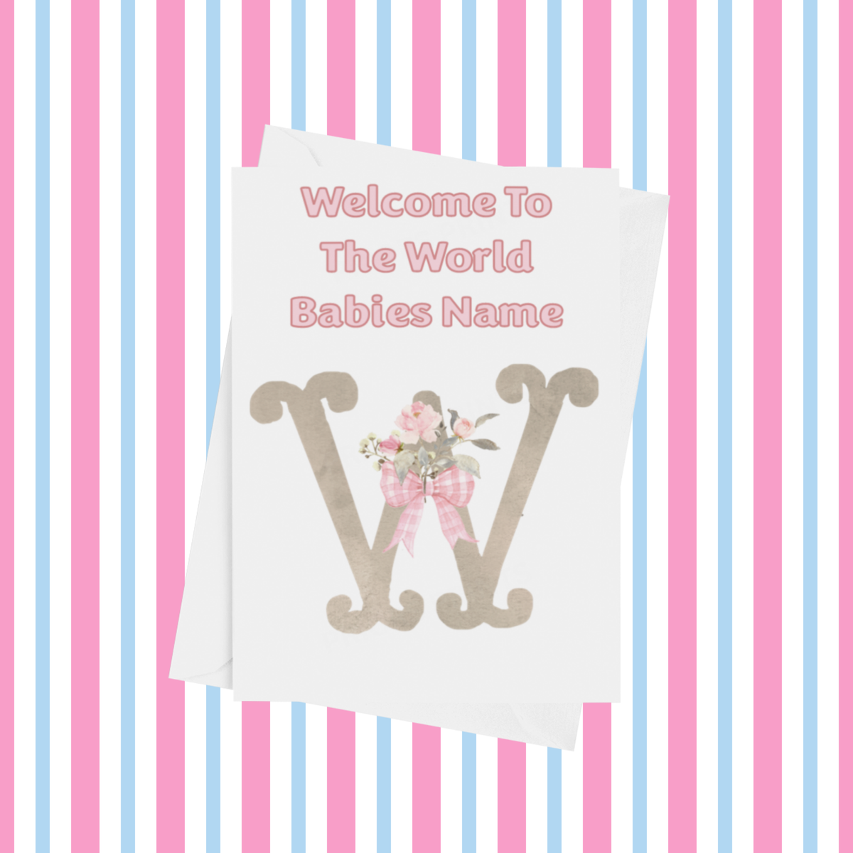 Welcome To The World Personalised Card for New Baby Bow in Pink