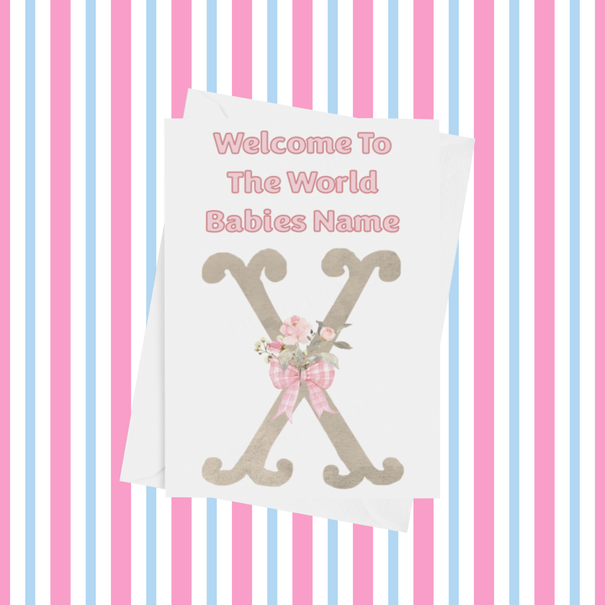 Welcome To The World Personalised Card for New Baby Bow in Pink