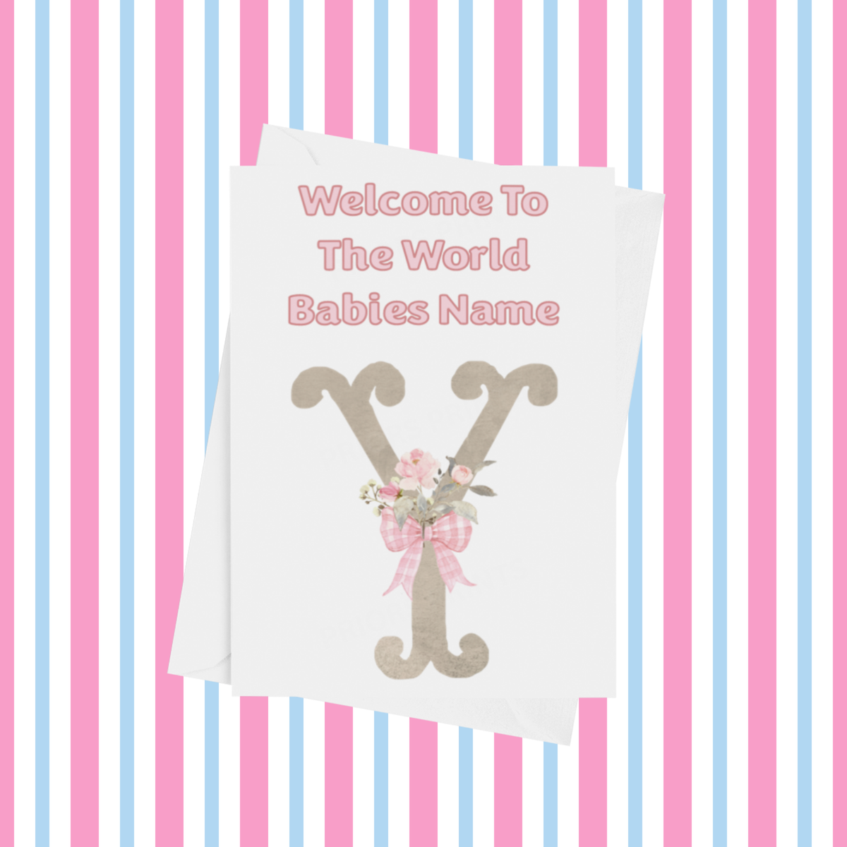 Welcome To The World Personalised Card for New Baby Bow in Pink